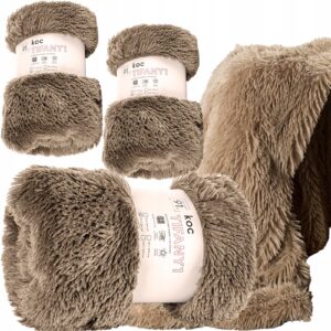 Koc włochacz futrzak pled narzuta na łóżko 170x210 + 2x 70x160 beżowy