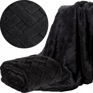 Koc narzuta 170x210 czarny gruby mięciutki puszysty