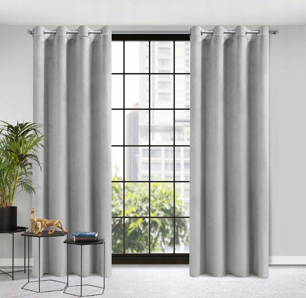 Mięciutka zasłona welwetowa kółka 140x250 srebrny - obrazek 7