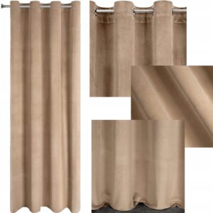 Mięciutka zasłona welwetowa kółka 140x250 ciemny beż