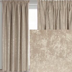 Zasłona 140X270 beżowa welwetowa z nadrukiem taśma