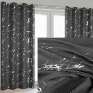 Zasłona 140X250 szara lekka z srebrnym nadrukiem przelotka