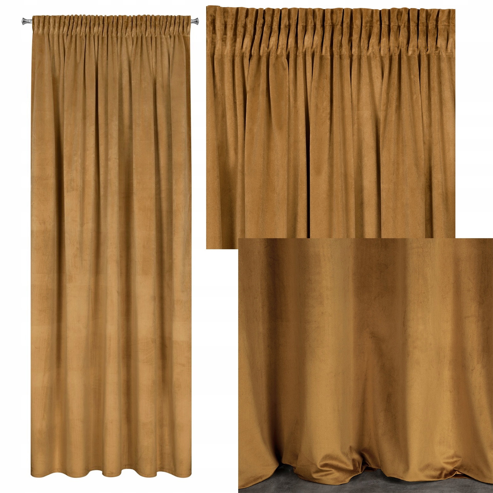 Mięciutka zasłona welwetowa taśma 140x270 miodowa - obrazek 12