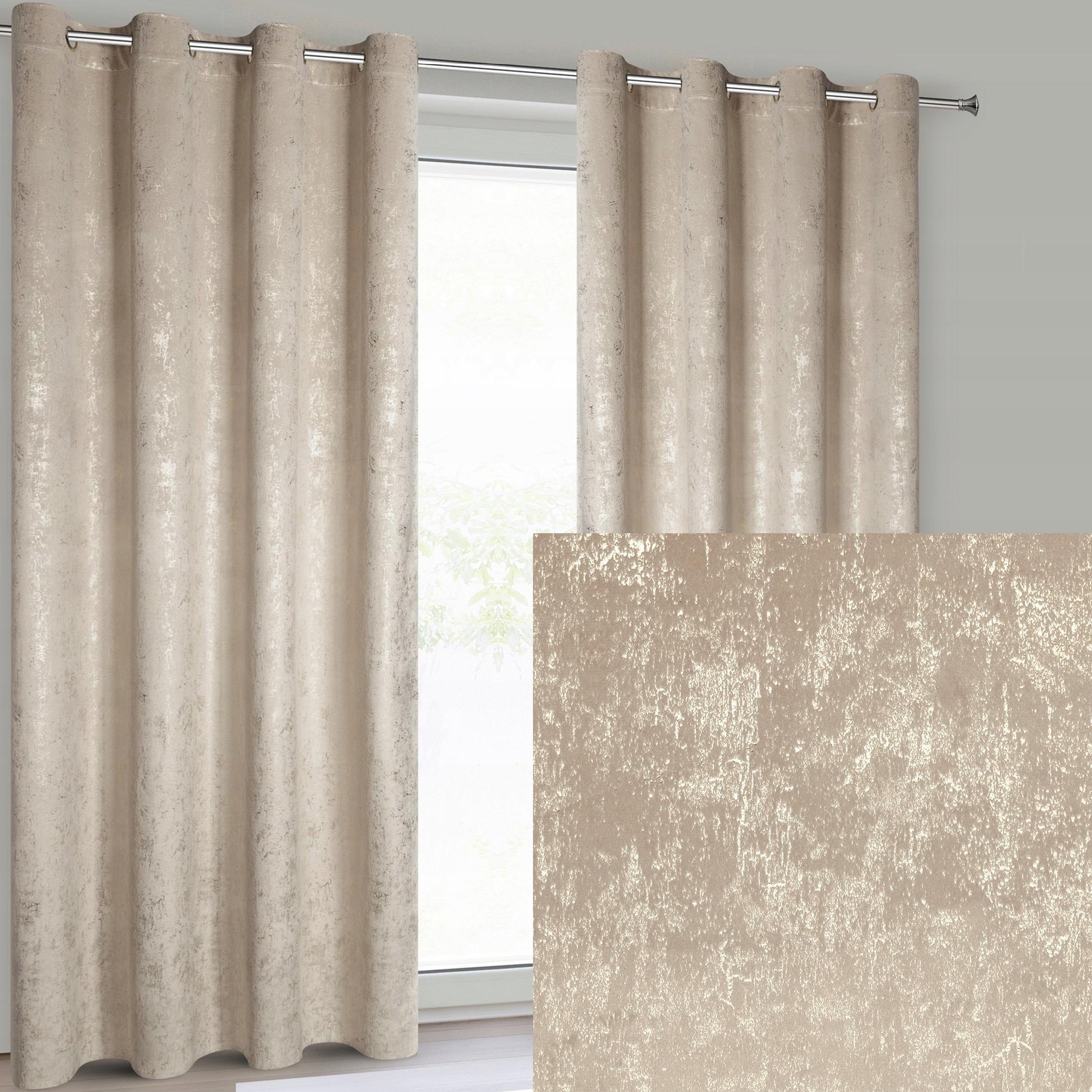 Nowoczesna Zasłona welwetowa 140X250 beżowa z delikatnym nadrukiem - obrazek 10