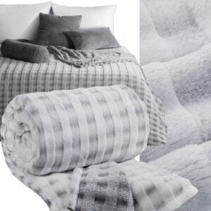 Koc narzuta 200x220 gruby mięciutki puszysty stalowy