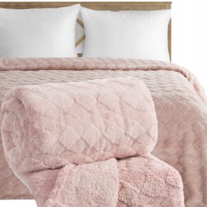 Koc narzuta 200x220 gruby mięciutki puszysty puder