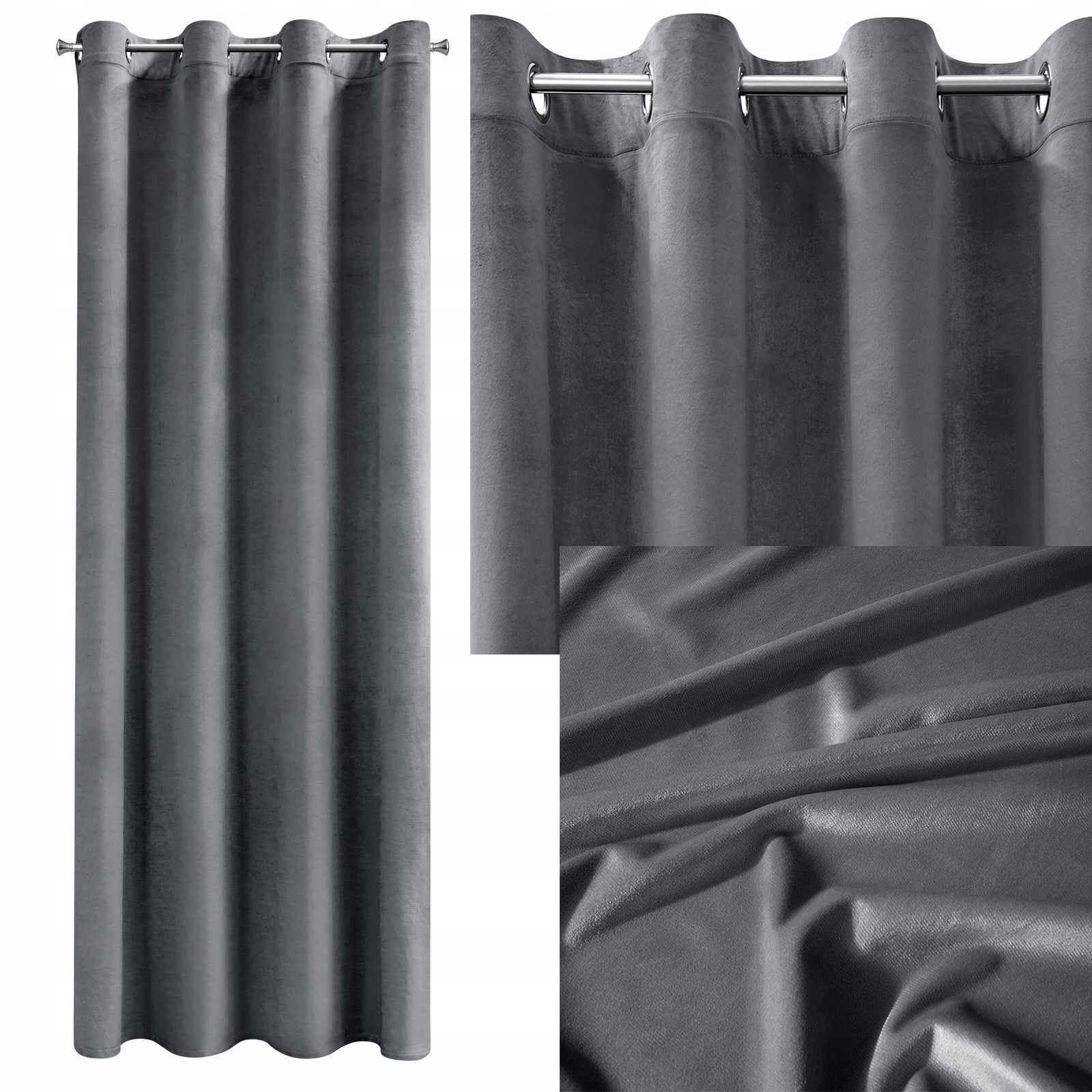 Mięciutka zasłona welwetowa kółka 140x250 grafit - obrazek 12