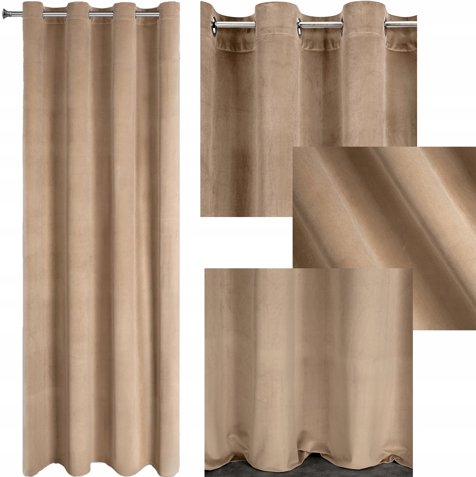 Mięciutka zasłona welwetowa kółka 140x250 ciemny beż - obrazek 12