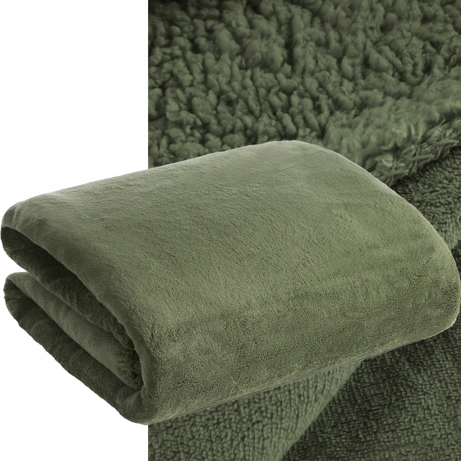 Koc narzuta dwustronny PREMIUM 170 x 210 cm oliwka - obrazek 6