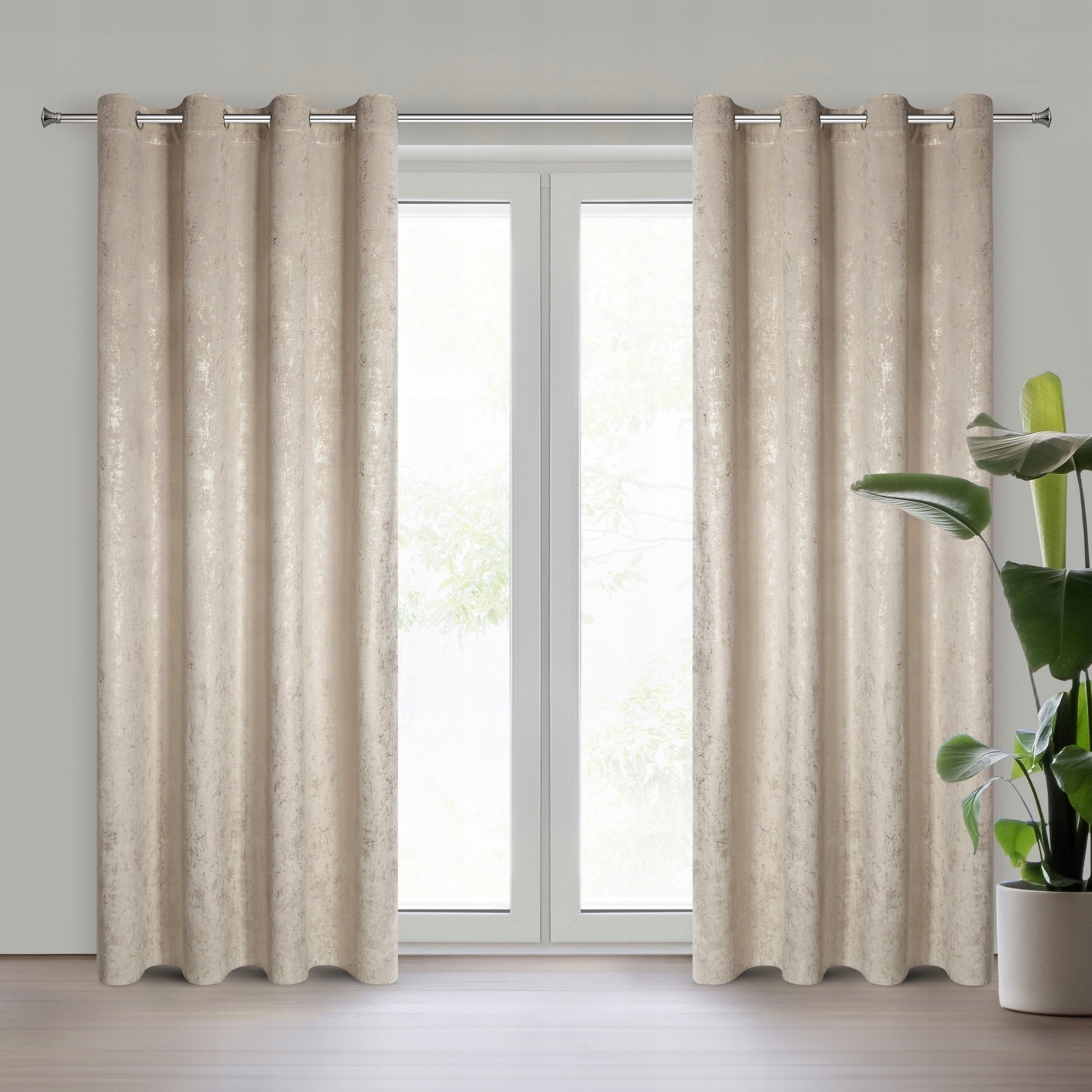 Nowoczesna Zasłona welwetowa 140X250 beżowa z delikatnym nadrukiem - obrazek 11