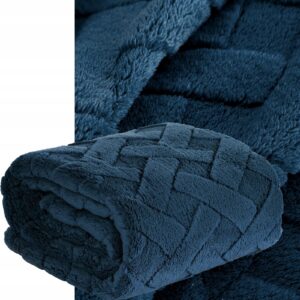 Koc narzuta 70x160 granatowy gruby mięciutki puszysty