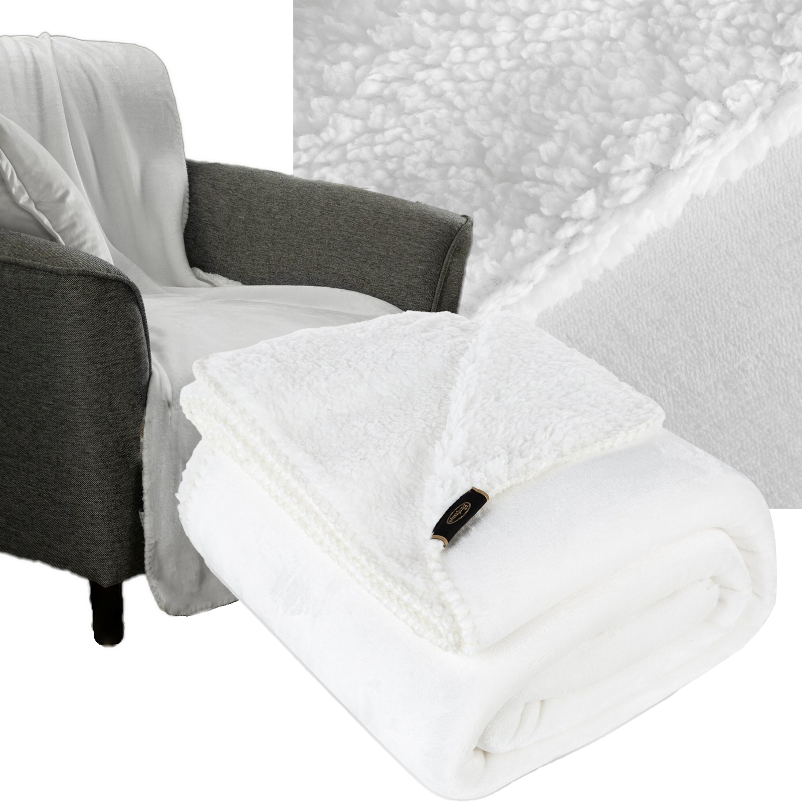 Koc narzuta dwustronny PREMIUM 70 x 160 cm biały - obrazek 8