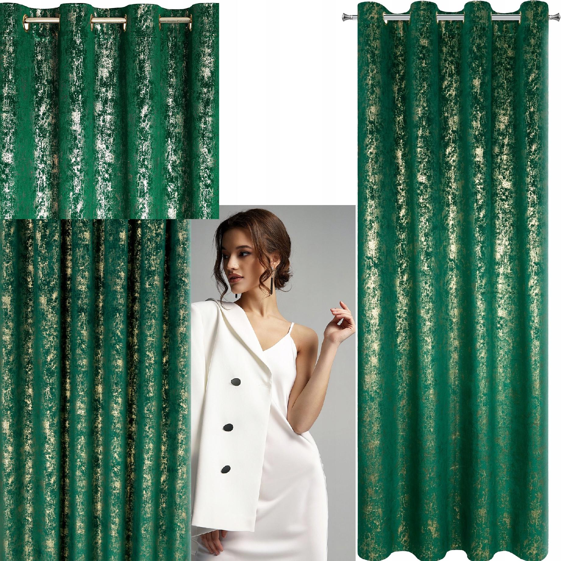 Zasłona 140X250 zielona welwetowa z nadrukiem przelotka - obrazek 12