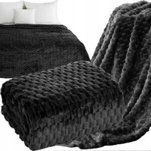 Koc narzuta 200 cm x 220 cm bardzo miękki w dotyku z efektem 3d czarny