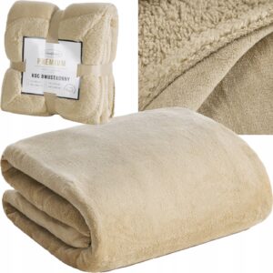 Mięciutki koc narzuta dwustronny 70 cm x 160 cm jasny beżowy