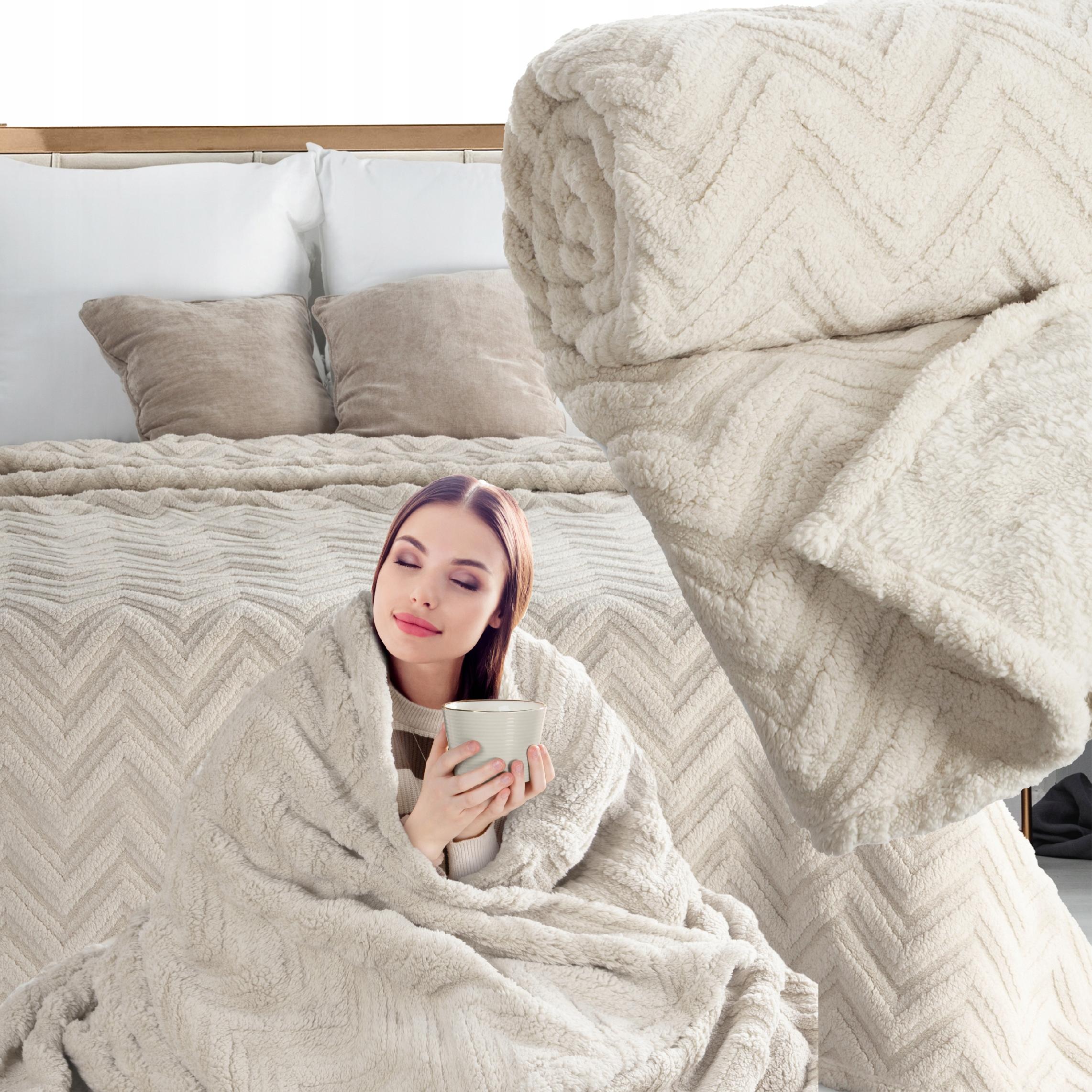 Koc narzuta 200x220 gruby mięciutki puszysty jodełka beżowy - obrazek 8