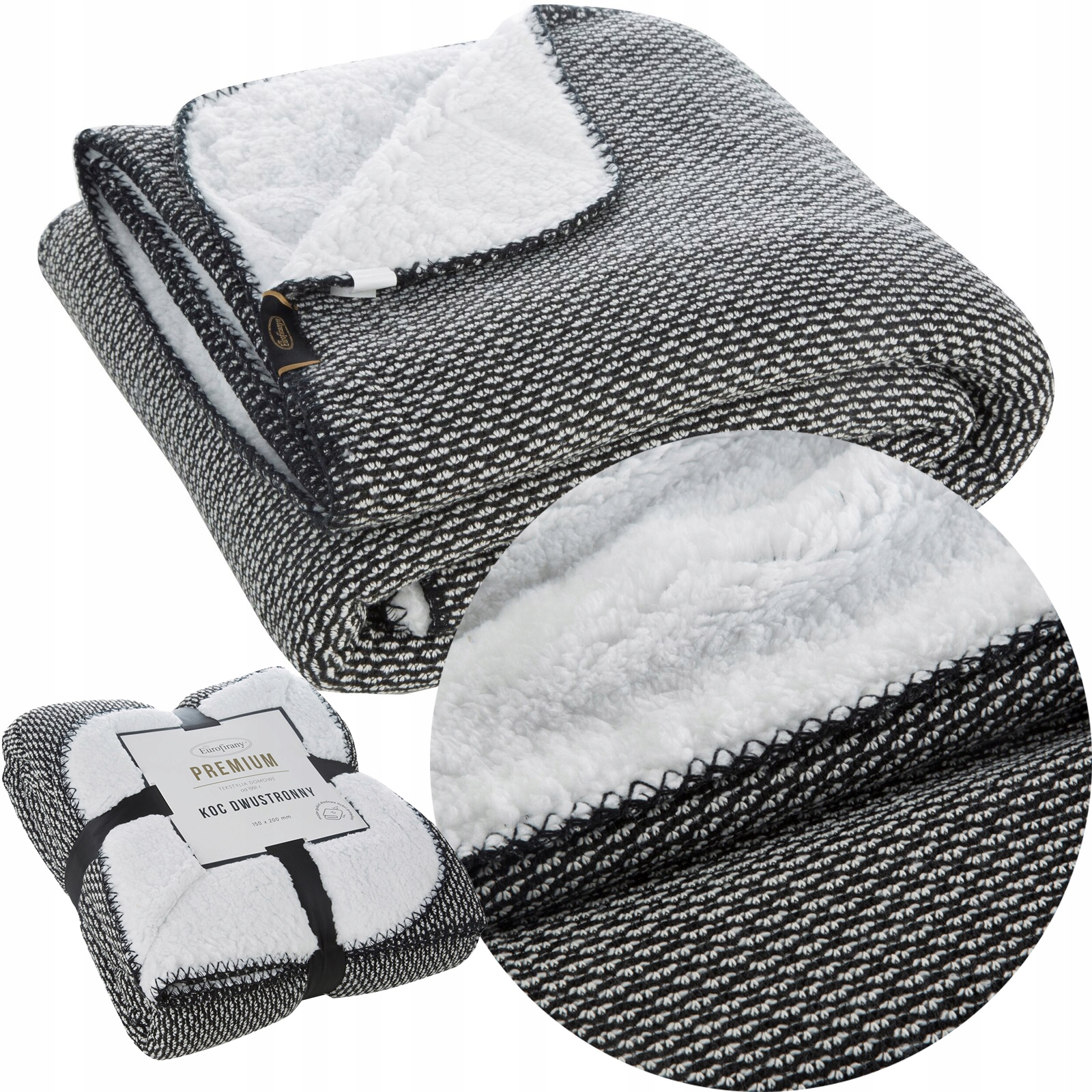 Prezent Koc narzuta dwustronny PREMIUM 200 x 150cm czarny - obrazek 8