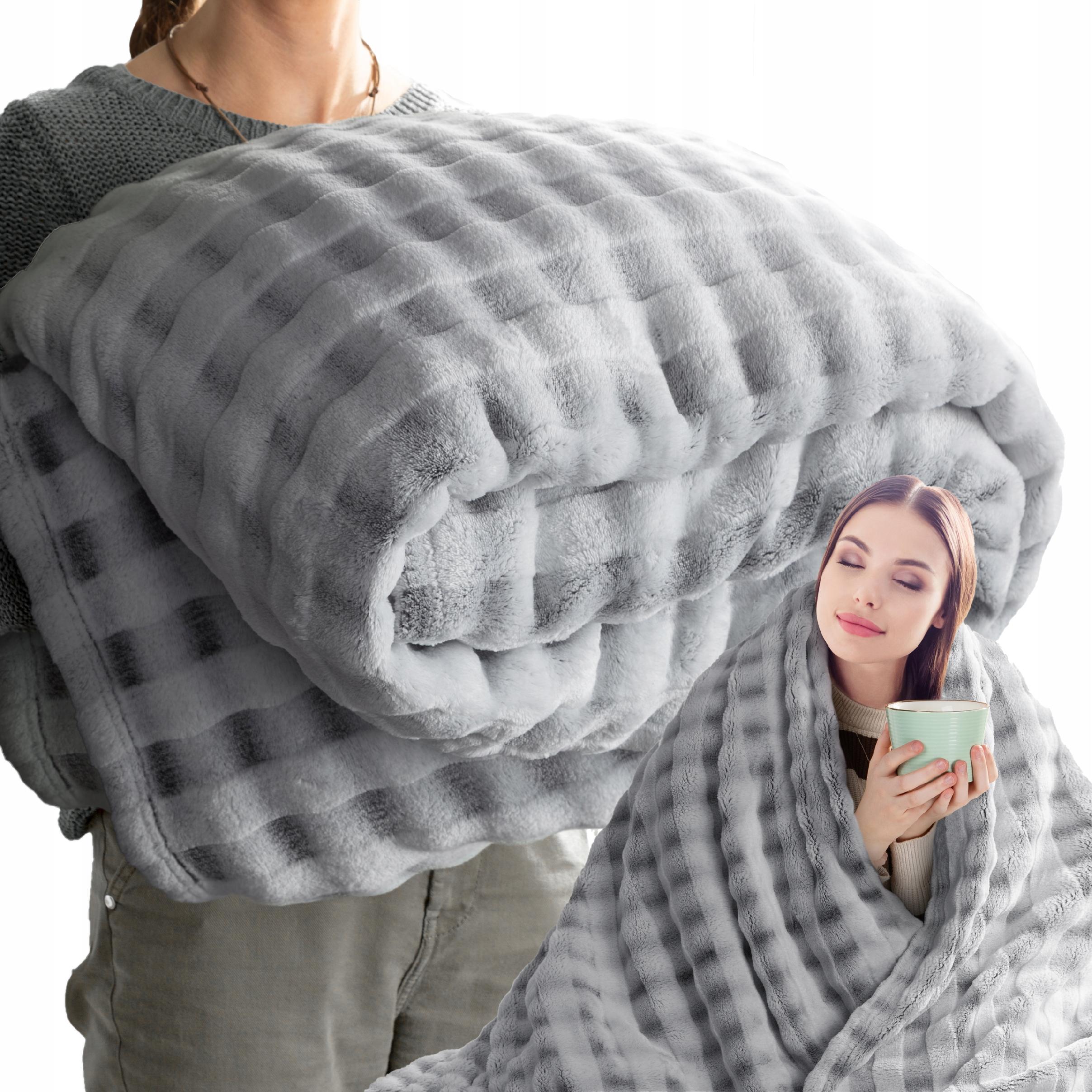 Zestaw Mięciutki Koc narzuta 170x210 + 2 x 70x160 puszysty stalowy - obrazek 10