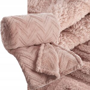 Koc narzuta 170x210 gruby mięciutki puszysty jodełka jasny puder