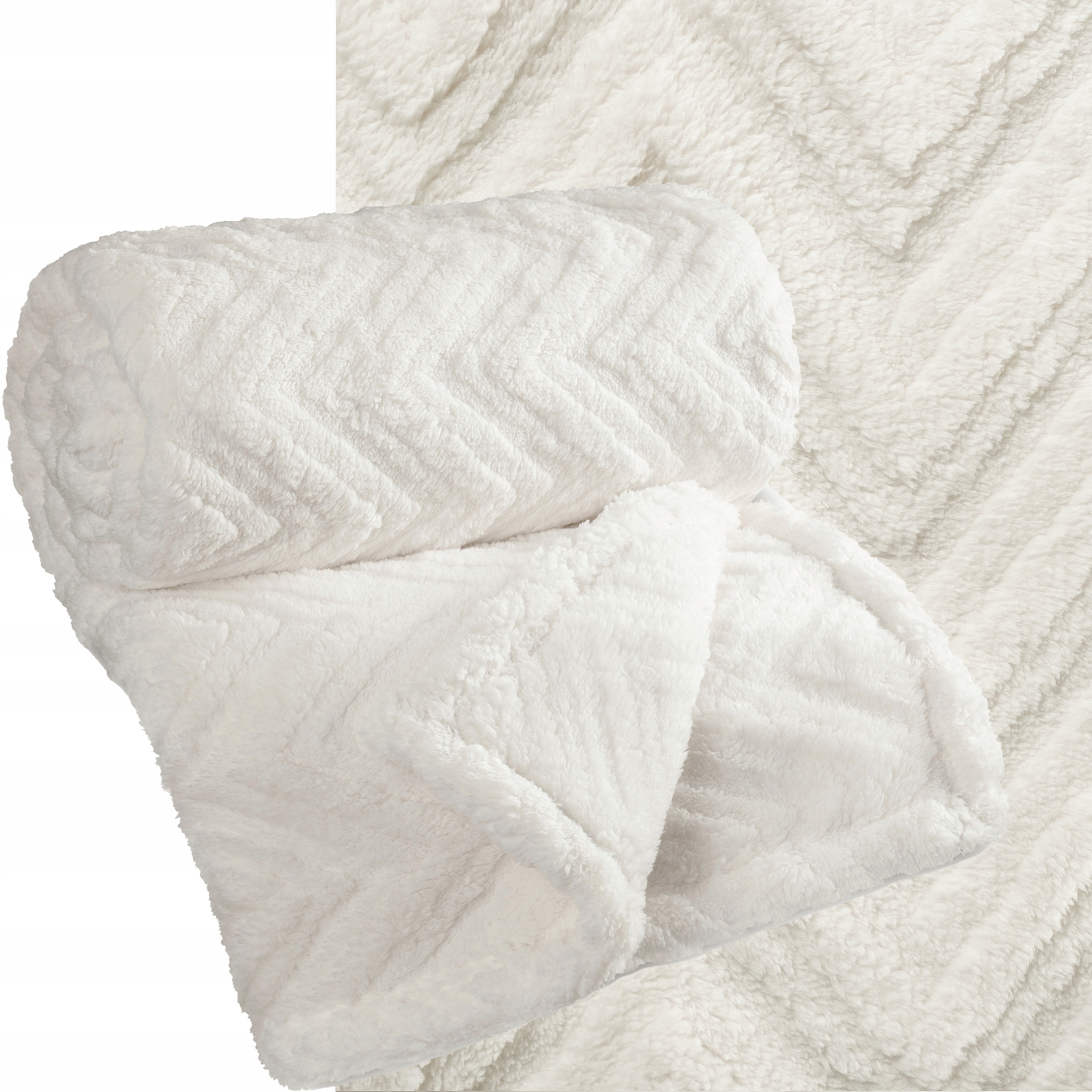 Koc narzuta 150x200 gruby mięciutki puszysty jodełka kremowy - obrazek 9