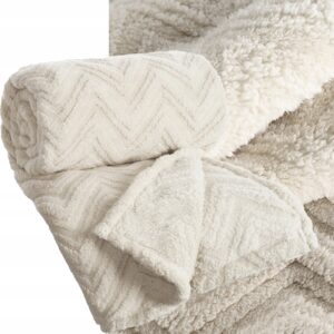 Koc narzuta 170x210 gruby mięciutki puszysty jodełka beżowy