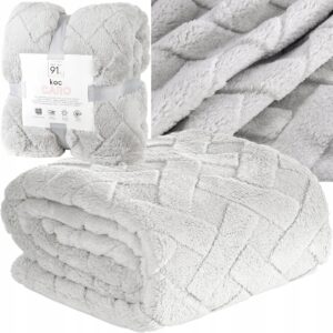 Koc narzuta 70x160 Caro srebrny gruby puszysty