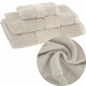 Ręcznik kąpielowy bawełna miękki chłonny beż zestaw 3 szt prezent