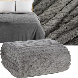 Mięciutki koc narzuta 200 cm x 220 cm STALOWY