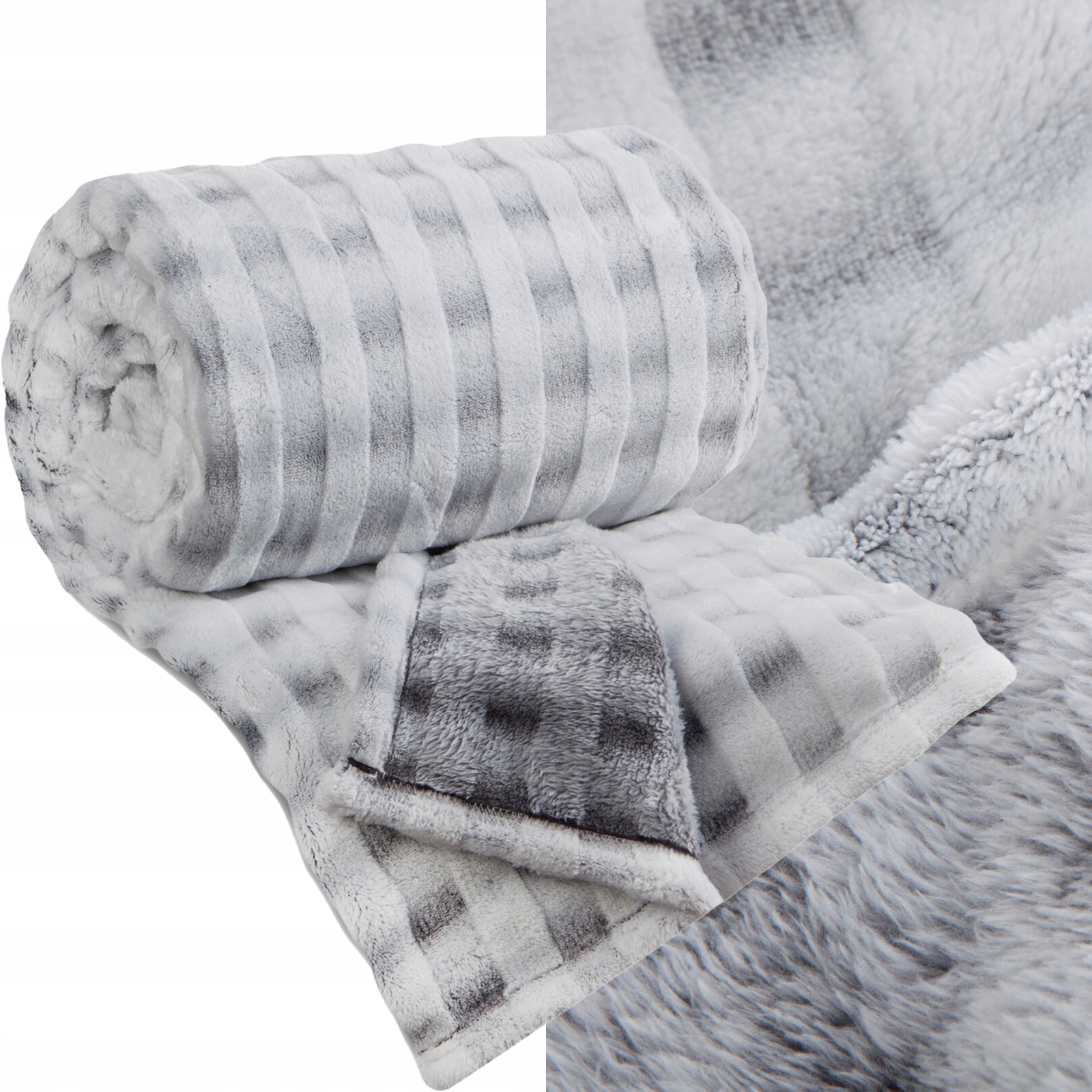 Koc narzuta 70x160 gruby mięciutki puszysty stalowy - obrazek 7