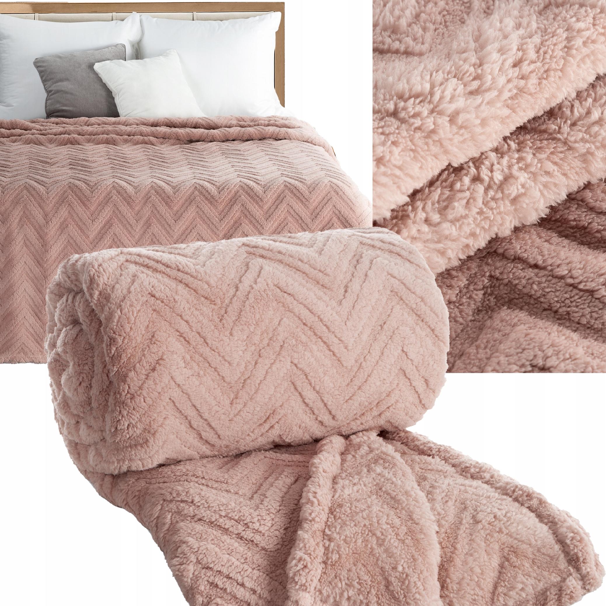 Koc narzuta 200x220 gruby mięciutki puszysty jodełka jasny puder - obrazek 7