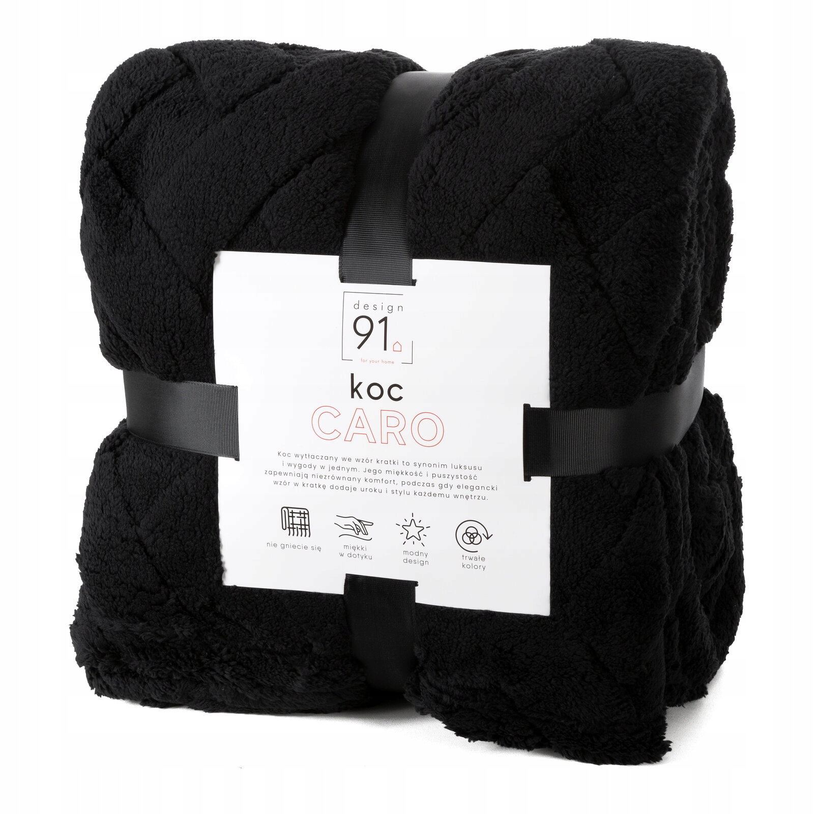 Koc narzuta 70x160 Caro czarny gruby mięciutki puszysty - obrazek 12