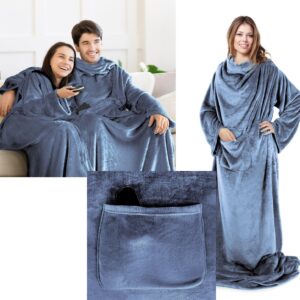 PREZENT Koc Z Rękawami mięciutki cieplutki szlafrok 150x180 c.nieb