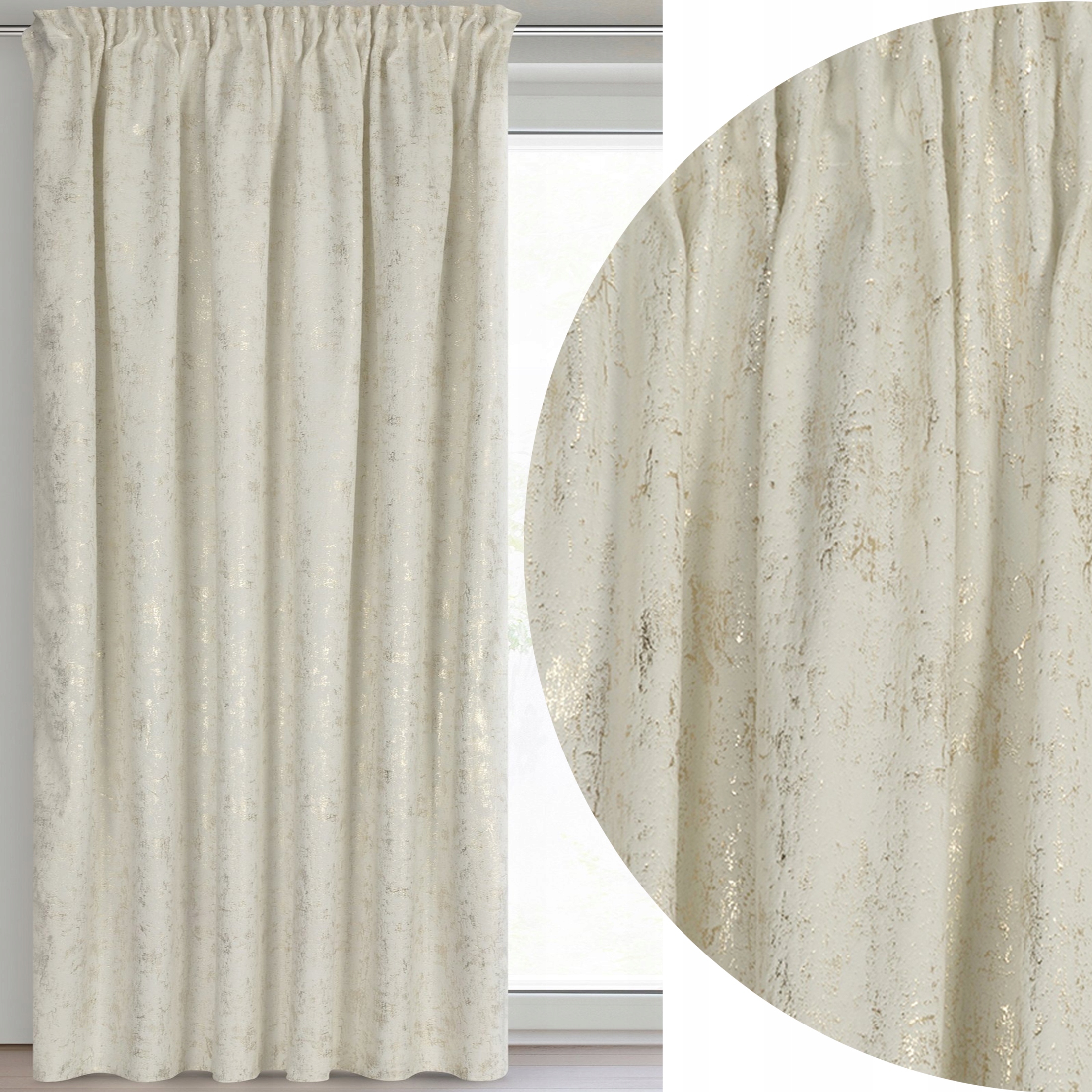 Zasłona 140X270 kremowa welwetowa z nadrukiem taśma - obrazek 14