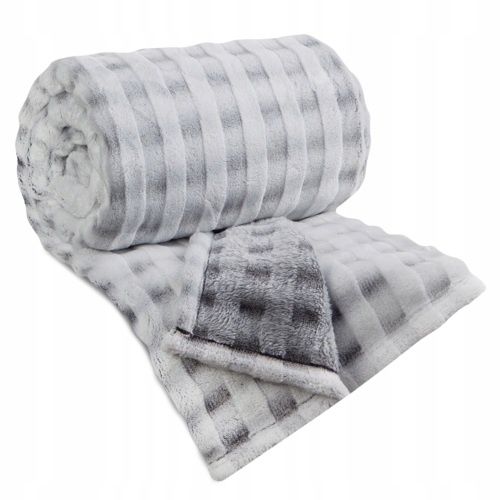 Koc narzuta 200x220 gruby mięciutki puszysty stalowy - obrazek 5