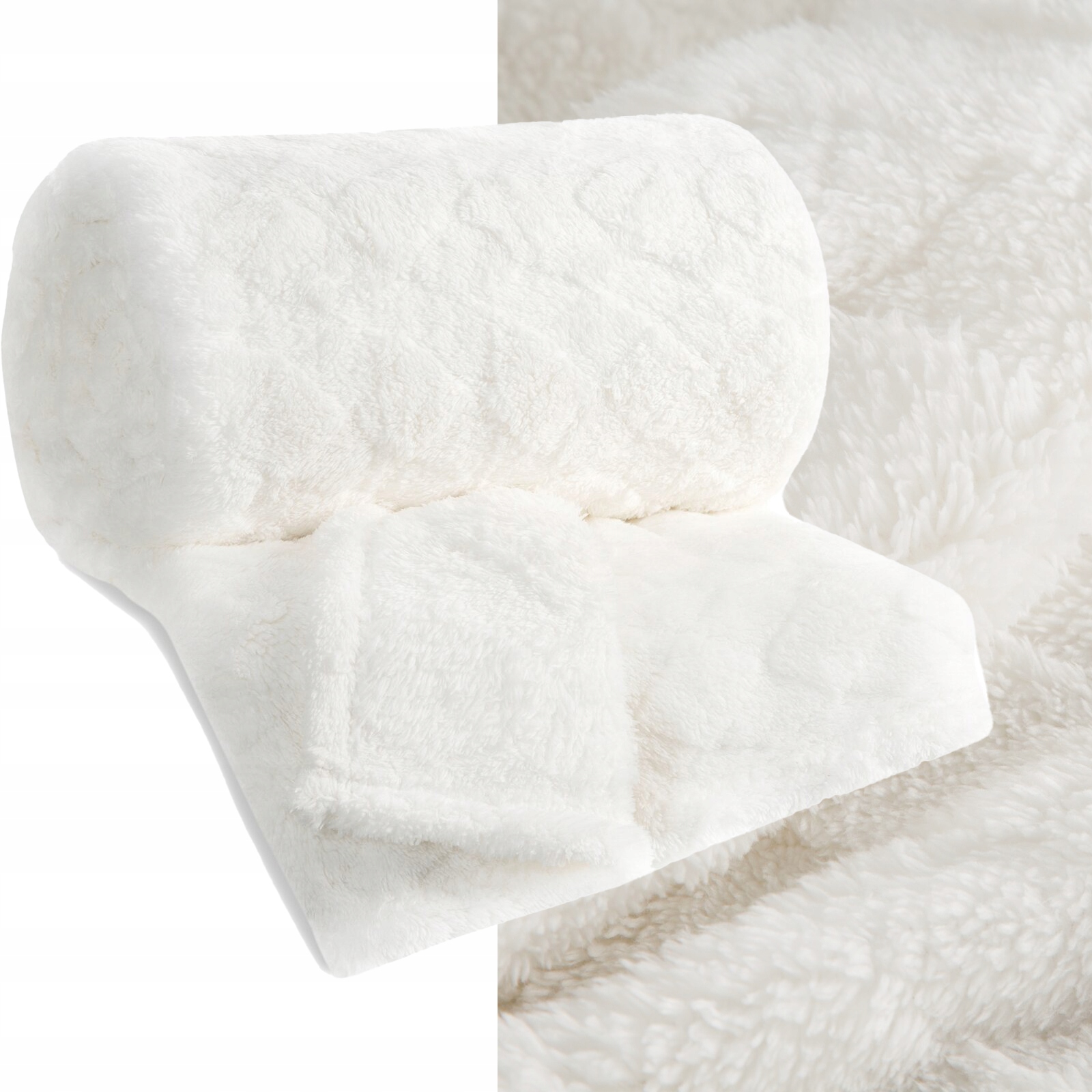 Koc narzuta 70x160 gruby mięciutki puszysty kremowy - obrazek 5