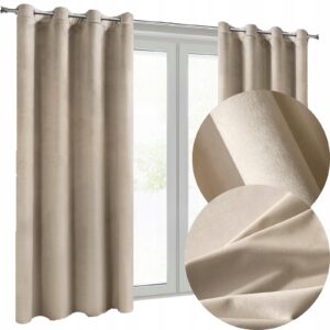 Mięciutka zasłona welwetowa kółka 140x250 beż