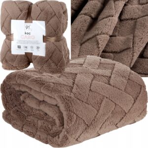 Koc narzuta 150x200 Caro ciemny beż gruby puszysty