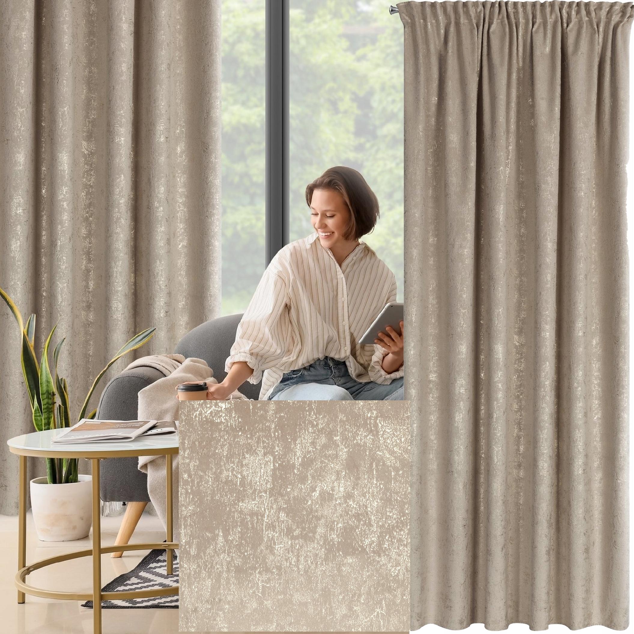 Zasłona 140X270 beżowa welwetowa z nadrukiem taśma - obrazek 15