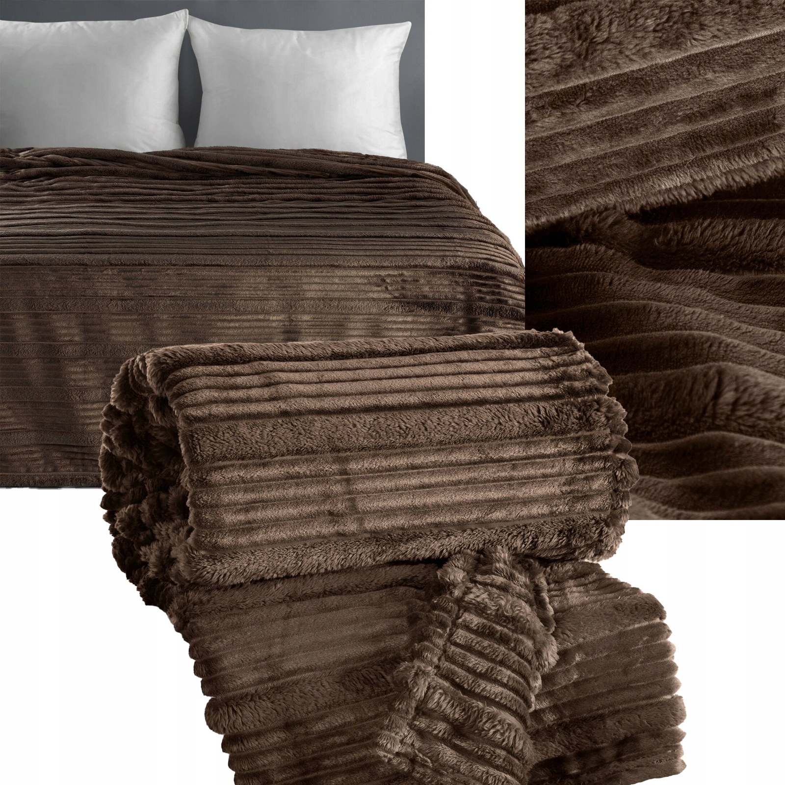 Narzuta koc gruby mięciutki 200 cm x 220 cm brązowy - obrazek 6