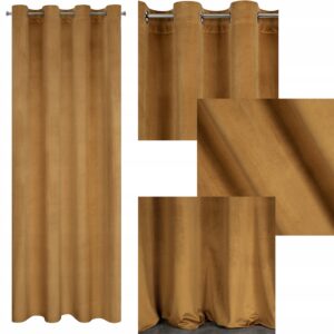 Mięciutka zasłona welwetowa kółka 140x250 miodowa