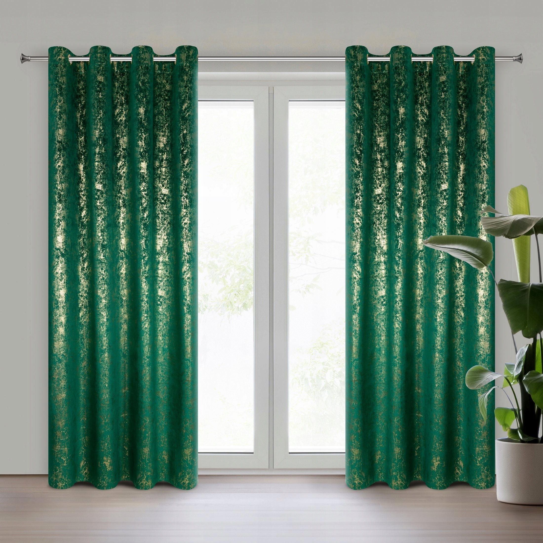 Zasłona 140X250 zielona welwetowa z nadrukiem przelotka - obrazek 15