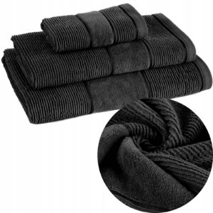 Ręcznik kąpielowy bawełna miękki chłonny czarny zestaw 3 szt prezent