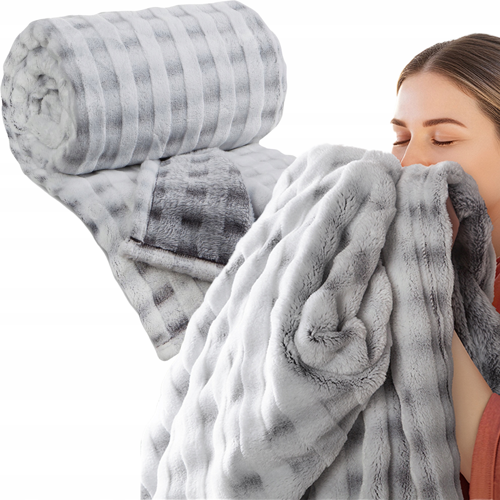 Zestaw Mięciutki Koc narzuta 170x210 + 2 x 70x160 puszysty stalowy - obrazek 11