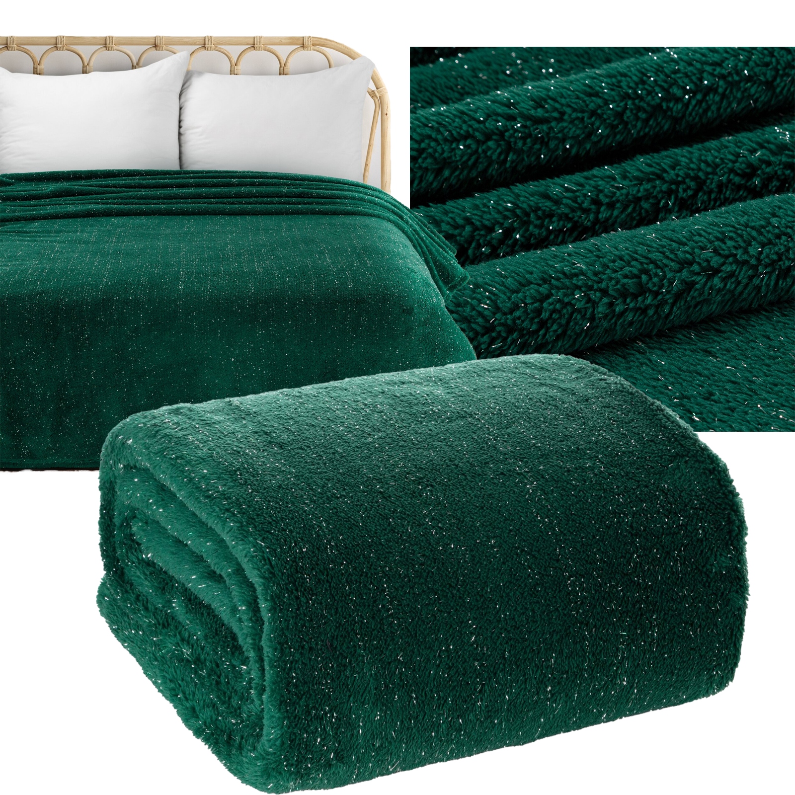 Koc narzuta mięciutki gruby 150 cm x 200 cm zielony - obrazek 8