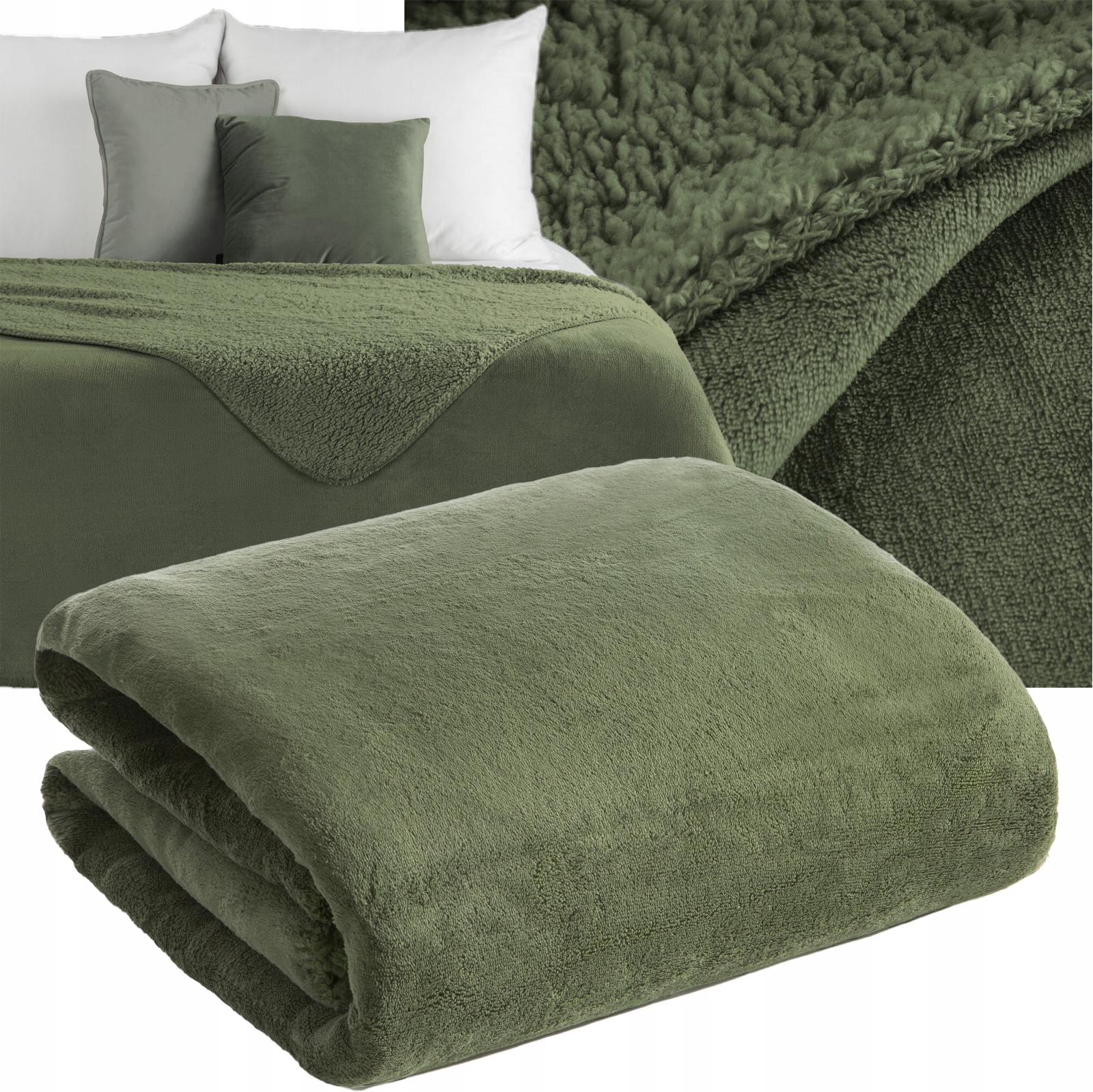 Koc narzuta dwustronny PREMIUM 200 x 220 cm oliwka - obrazek 7