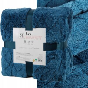 Koc narzuta 70x160 gruby mięciutki puszysty granatowy