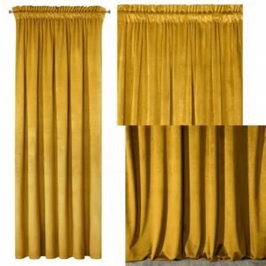 Mięciutka zasłona welwetowa taśma 140x270 musztardowy