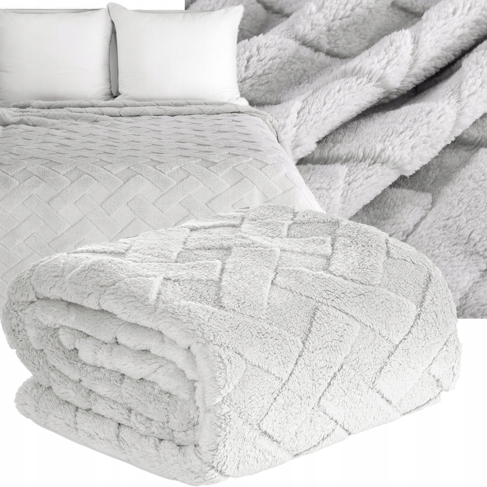 Koc narzuta 200x220 srebrny gruby mięciutki puszysty - obrazek 8