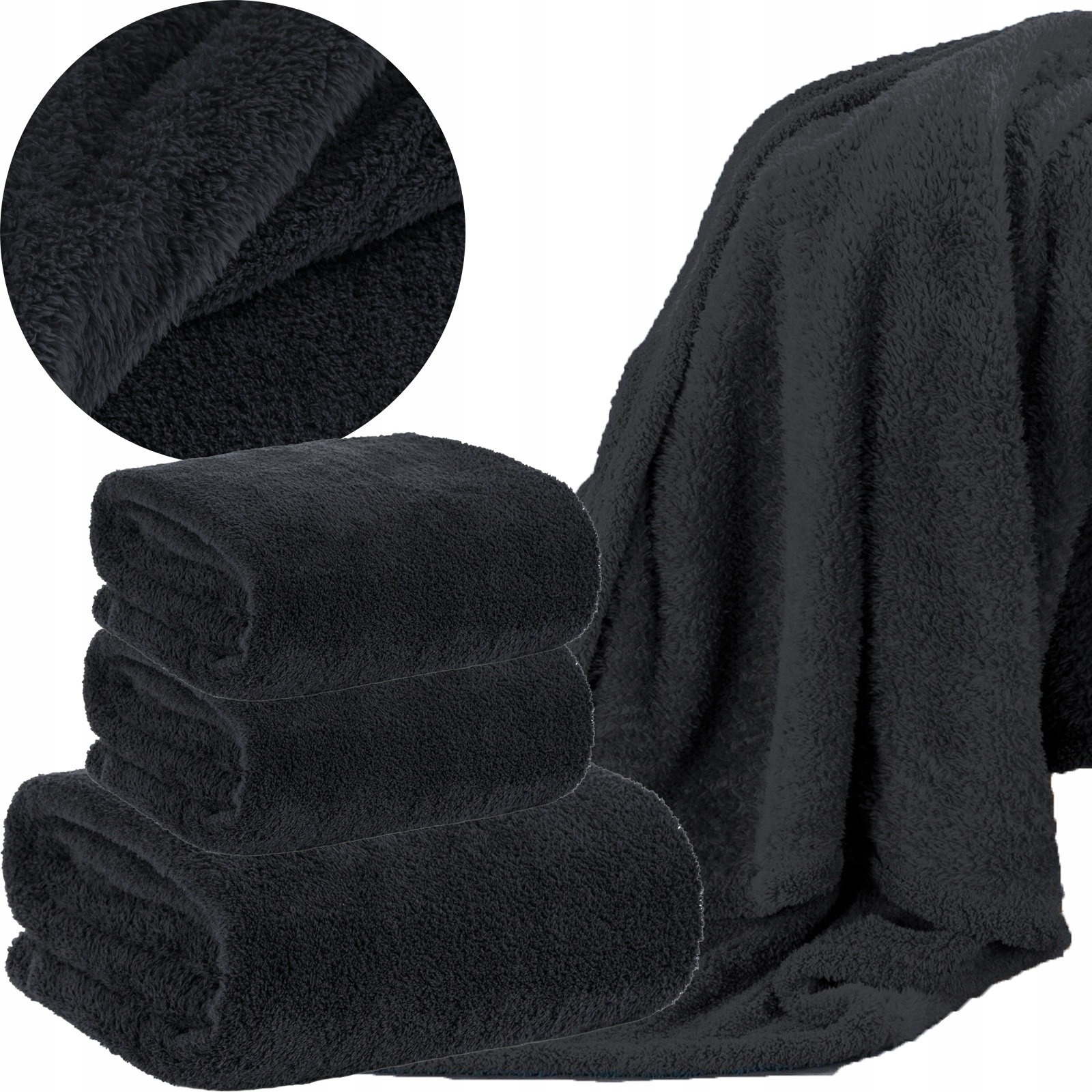 ZESTAW 170x210 + 2 x 70x160 Mięciutki koc narzuta CZARNY - obrazek 7