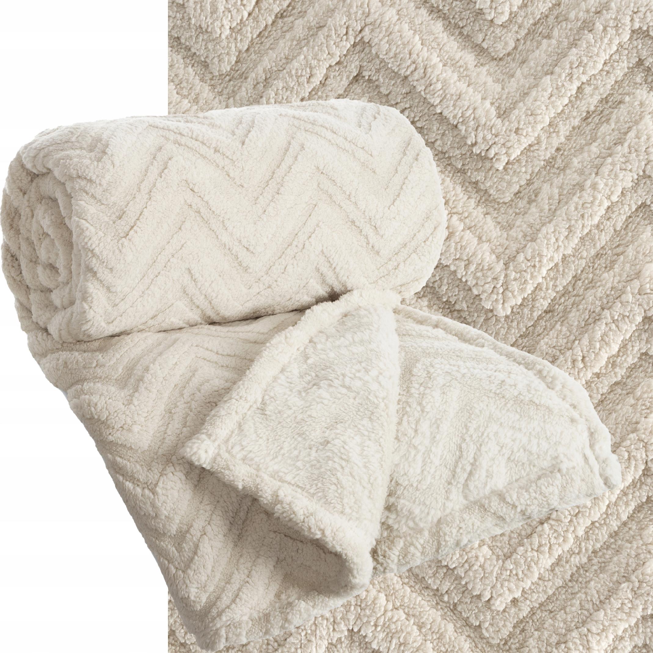 Koc narzuta 70x160 gruby mięciutki puszysty jodełka beżowy - obrazek 2